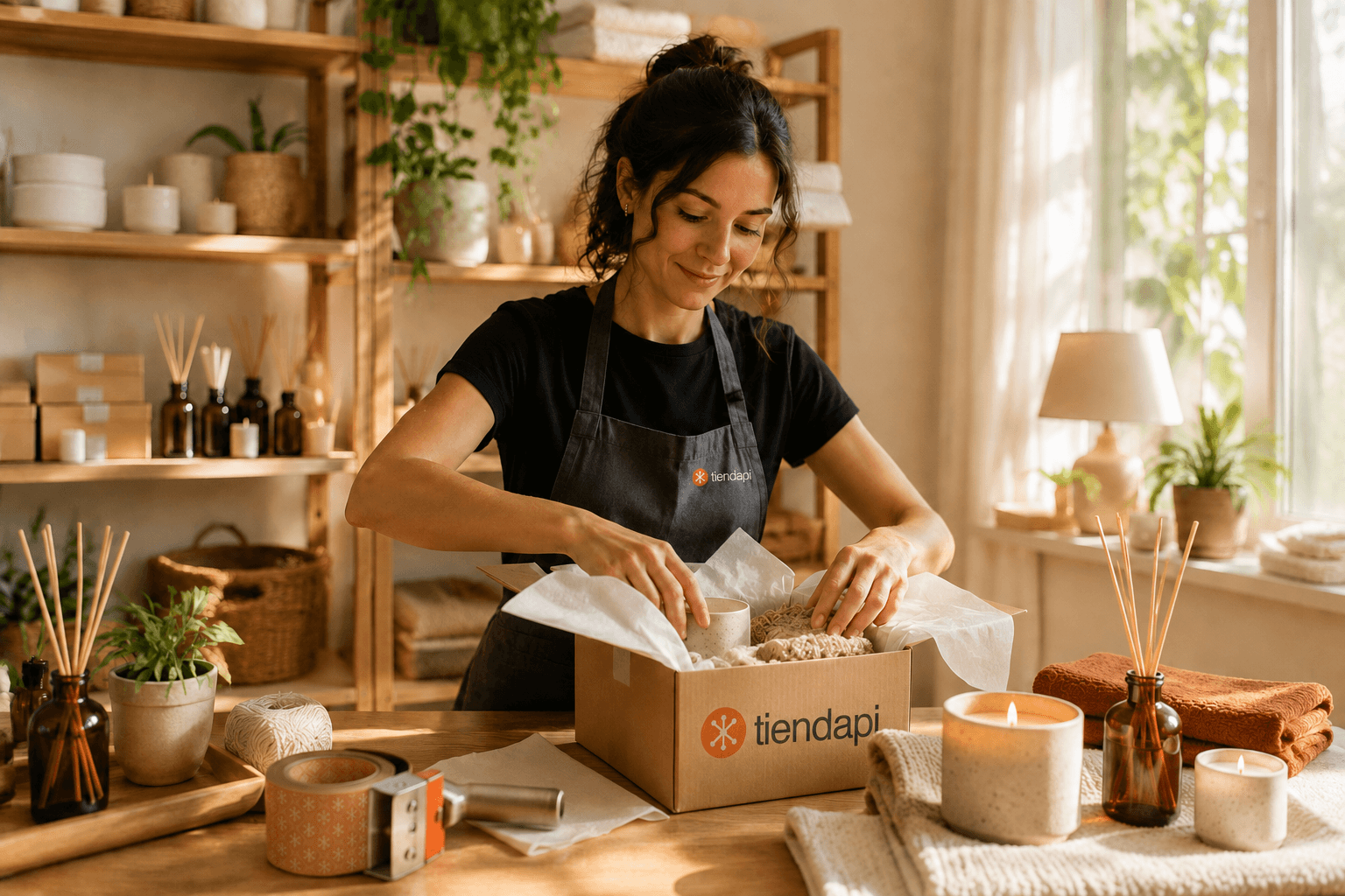 Una emprendedora empaquetando un pedido